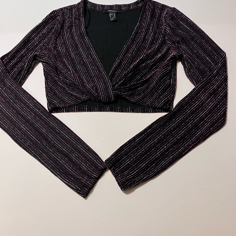 Forever 21 Black and Purple Striped Crop Top